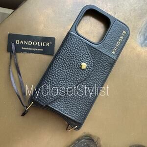 BANDOLIER Black 14 PRO NEW! Pebbled Leather Wallet Case! Unisex Crossbody Hooks